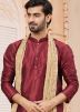 Groomsmen Maroon Mens Art Silk Kurta Pajama