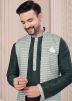 Green Readymade Dupion Silk Men Kurta Pajama With Nehru Jacket