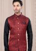 Black Readymade Dupion Silk Plain Kurta Pajama With Nehru Jacket