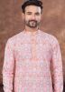 Pink Readymade Men Rayon Kurta Pajama In Digital Print