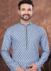 Blue Readymade Men Digital Print Kurta Pajama In Rayon