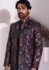 Black Readymade Silk Embroidered Jacket with Kurta Pajama