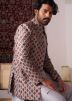 Grey Readymade Embroidered Silk Jacket with Kurta Pajama