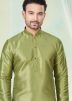 Green Readymade Art Silk Men Kurta Pajama In Plain