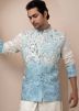 Shaded Blue Readymade Men Linen Nehru Jacket 