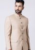 Cream Readymade Rayon Bandhgala Jodhpuri Suit