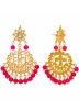 Golden Pink Kundan Chandbalis Style Earinngs