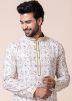 Readymade White Printed Men Art Silk Kurta Pajama