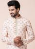 Off White Readymade Men Art Silk Kurta Pajama In Print