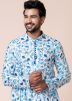 Turquoise Readymade Cotton Men Printed Kurta Pajama