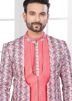 Coral Red Digital Print Jacket Style Indo Western Sherwani