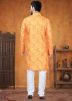 Orange Printed Kurta Pajama In Cotton