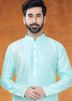 Turquoise Embroidered Kurta Pajama In Silk