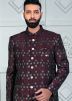 Wine Woven Work Bandhgala Jodhpuri Suit