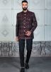 Wine Woven Work Bandhgala Jodhpuri Suit