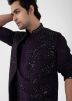 Purple Readymade Nehru Jacket With Kurta Pajama In Silk