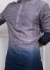 Shaded Blue Readymade Men Kurta Pajama In Silk