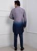 Shaded Blue Readymade Men Kurta Pajama In Silk