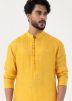 Yellow Readymade Embroidered Men Silk Kurta Pajama