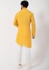 Yellow Readymade Embroidered Men Silk Kurta Pajama