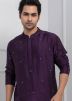 Purple Readymade Embroidered Kurta Pajama In Silk
