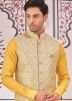 Yellow Kurta Pajama With Embroidered Nehru Jacket