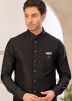 Black Men Kurta Pajama With Embellished Nehru Jacket