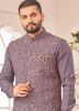 Purple Readymade Kurta Pajama With Embroidered Nehru Jacket