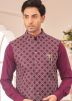 Magenta Kurta & Pant With Embroidered Nehru Jacket