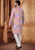 Purple Floral Print Kurta Set In Cotton