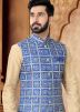 Golden Kurta Set With Embroidered Nehru Jacket