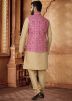 Golden Kurta Set With Nehru Jacket In Silk