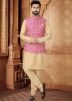 Golden Kurta Set With Nehru Jacket In Silk