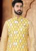 Golden Kurta Set With Printed Nehru Jacket