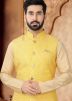 Golden Kurta Set With Printed Nehru Jacket