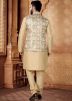 Golden Kurta Set With Nehru Jacket In Silk