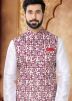 White Kurta Set With Foil Print Nehru Jacket