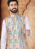 White Kurta Set With Foil Print Nehru Jacket