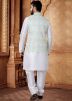White Kurta Set With Printed Nehru Jacket