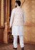 White Kurta Set With Printed Nehru Jacket In Silk