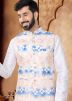 White Kurta Set With Printed Nehru Jacket In Silk