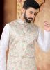 White Kurta Set With Printed Nehru Jacket