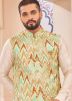 Men Kurta Pant With Woven Nehru Jacket In Cream