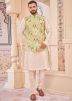 Men Kurta Pant With Woven Nehru Jacket In Cream