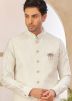 Men Cream Kurta Pant With Embroidered Nehru Jacket