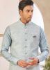 Readymade Blue Embroidered Kurta Pant With Nehru Jacket
