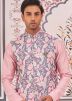 Pink Readymade Kurta Pant With Printed Nehru Jacket