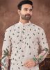 Light Peach Readymade Embroidered Men Kurta Pajama In Rayon