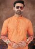 Readymade Orange Embroidered Men Kurta Pajama In Rayon