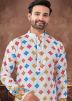 Off White Digital Printed Readymade Men Art Silk Kurta Pajama 